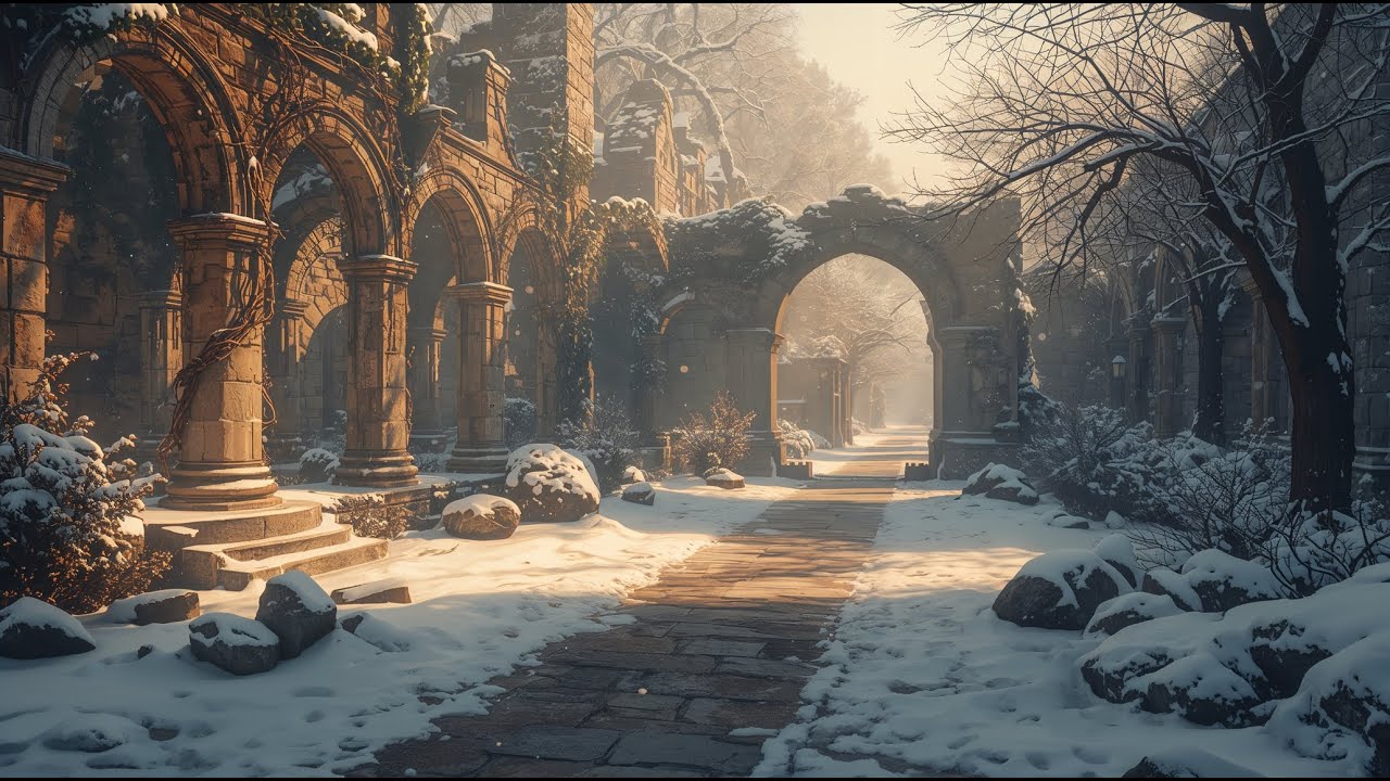 Cozy Medieval Lofi – Snowy Ruins Garden to Chill & Unwind