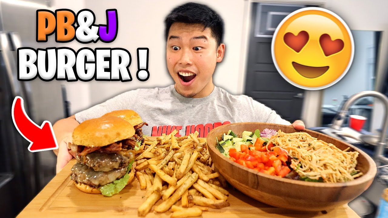 My Girlfriend Made Me A Peanut Butter & Jelly Bacon Burger | Cooking + Mukbang