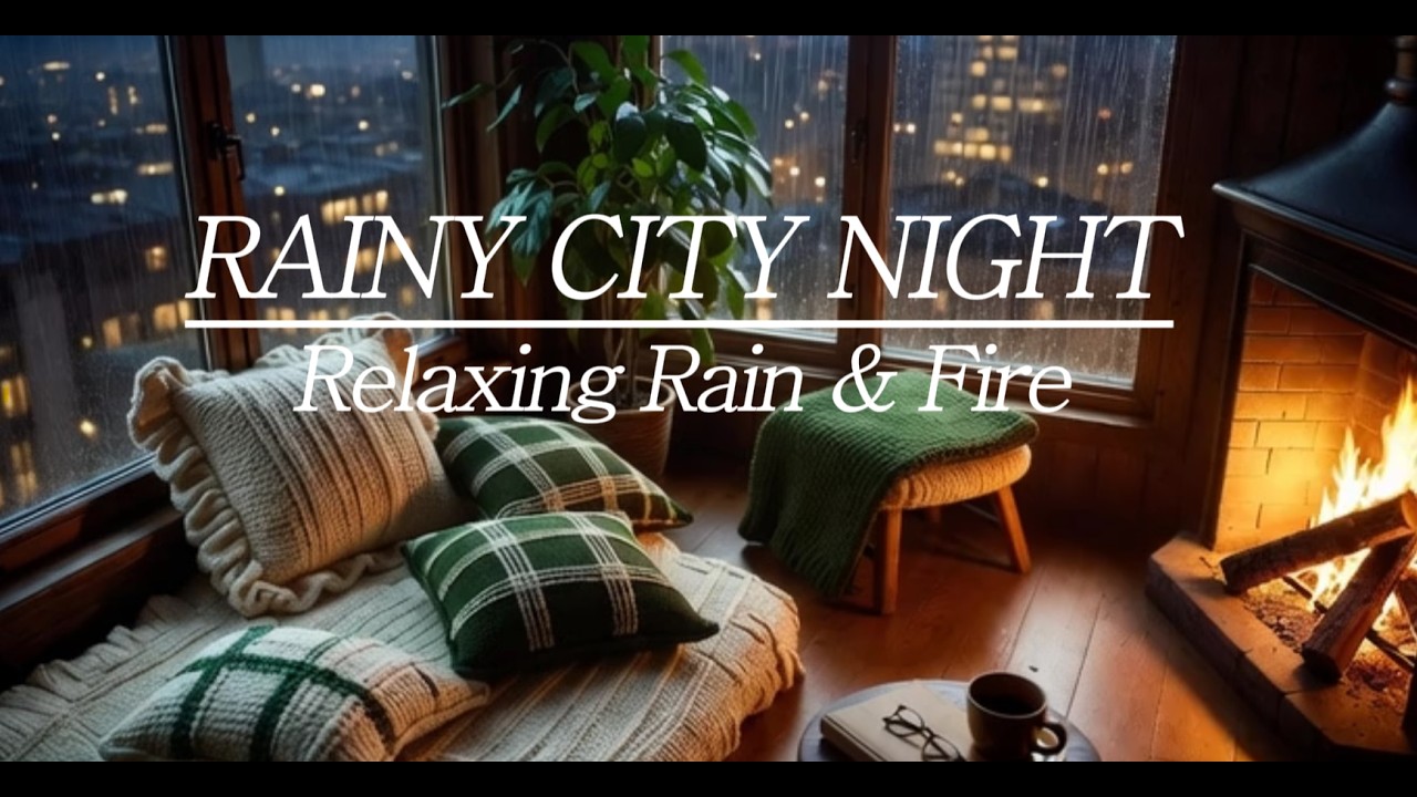 Rainy Night by the Fireplace 🌧️🔥 Cozy City Ambience for Relax & Sleep (3 Hours)