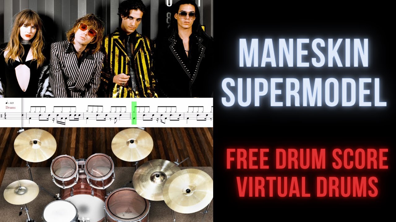 Maneskin - Supermodel (Drum Transcription Sheet Music Score, Virtual Drums)