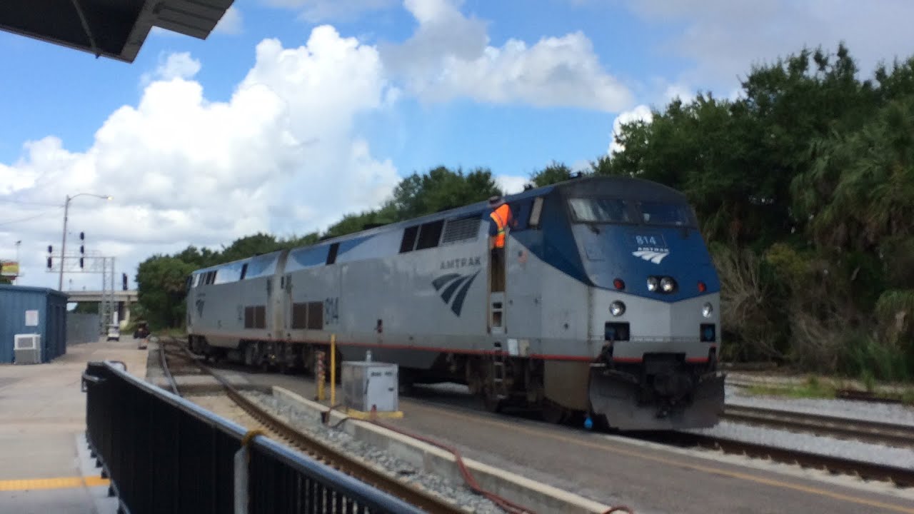 Amtrak GE P42DC 14 and P40DC 814 Couple Up to Auto Train 52 at Sanford 8/29/16