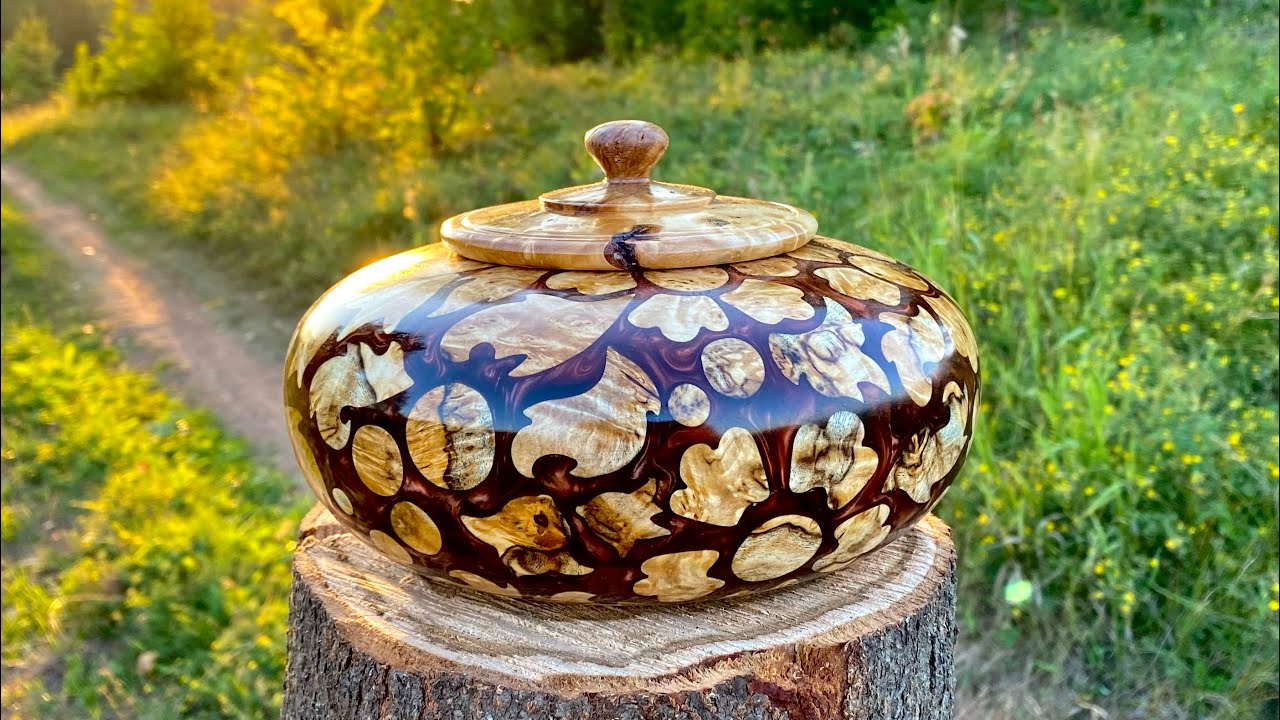 WOODTURNING - Birch burl and epoxy resin into an amazing pot