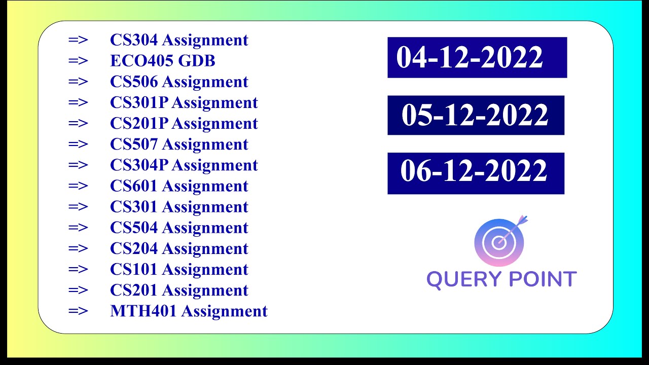 CS Assignment || ECO GDB|| MTH Assignment || EDU GDB || Last Date || Query Point Official