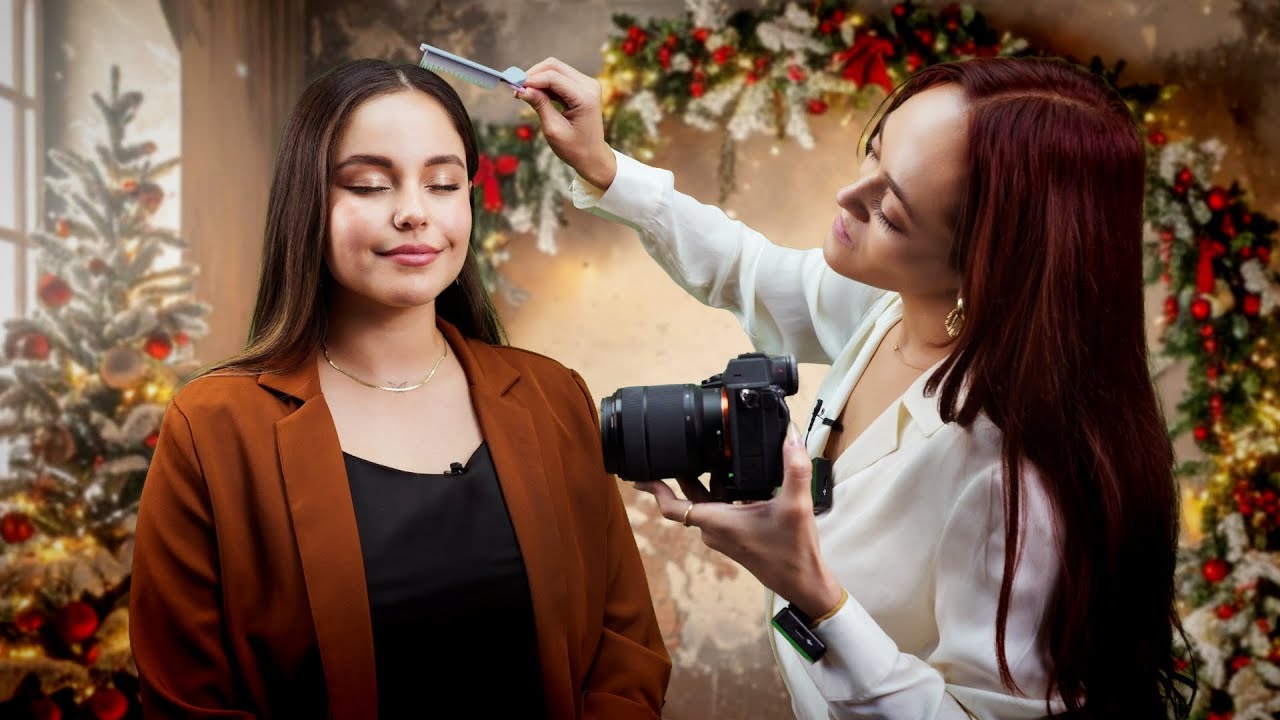 ASMR Holiday Photoshoot Prep | Clothing & Makeup Adjustments, Hair Fixing, Cozy Spirit & Tingles