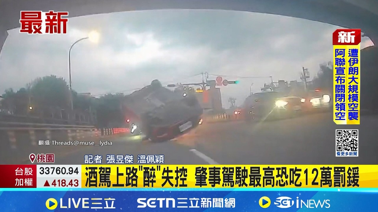 酒測值0.22! 駕駛猛撞停等紅燈車 側翻掃鄰車 酒駕上路