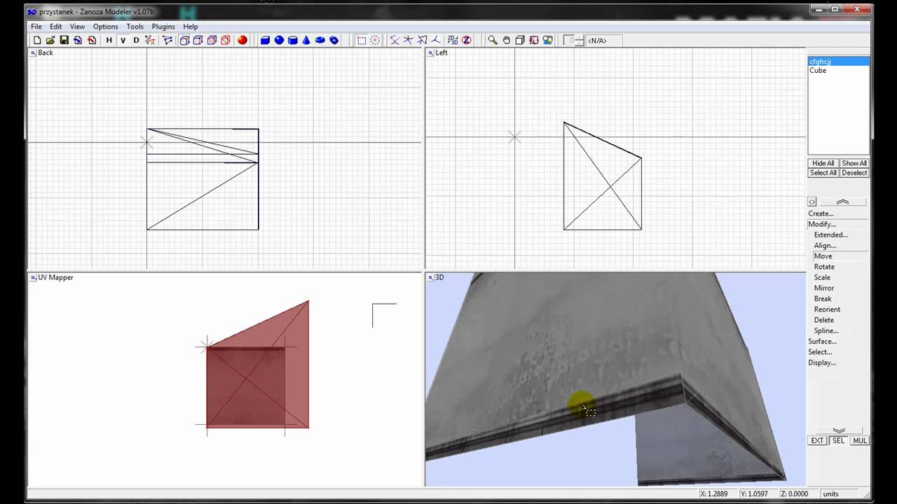 Video tutorial Zmodeler v1.07b  cz.3 TEKSTUROWANIE PL