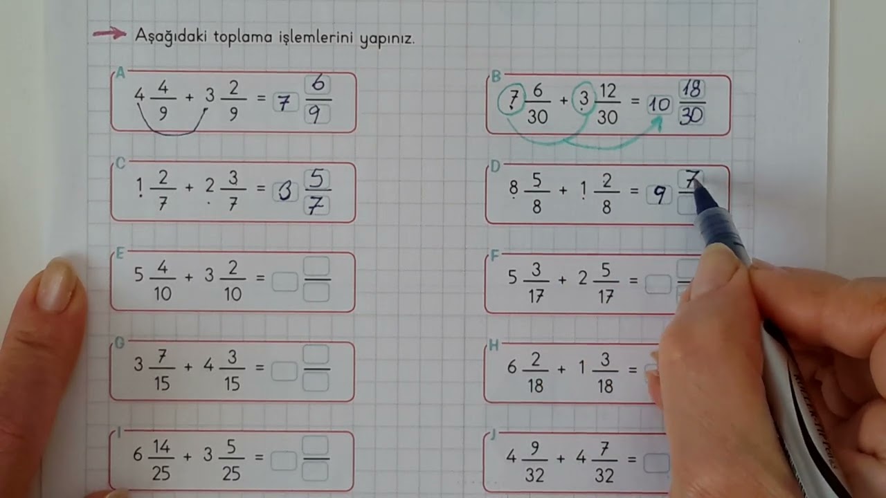 4. SINIF  /KESİRLERLE  TOPLAMA İŞLEMİ - ŞEKİLLERLE VERİLEN TOPLAMA İŞLEMİNİ  YAZALIM