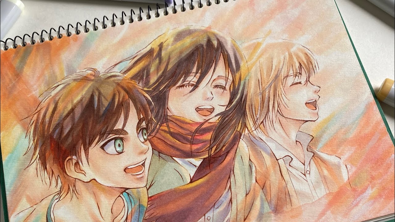 【進撃の巨人】エレン、ミカサ、アルミン描いてみた