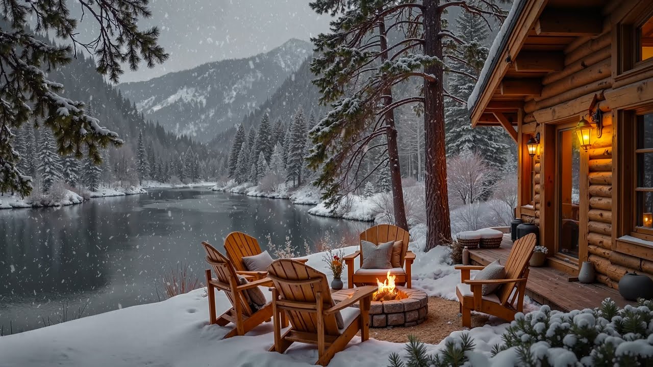 Cozy Winter by the Lake ❄️ Soft Piano & Fireplace Ambience for Relaxation and Focus