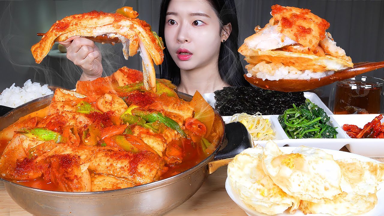 ASMR MUKBANG | Острая тушеная рыба (рыба-сабля) с жареными яйцами и рисом ☆ Корейская домашняя еда