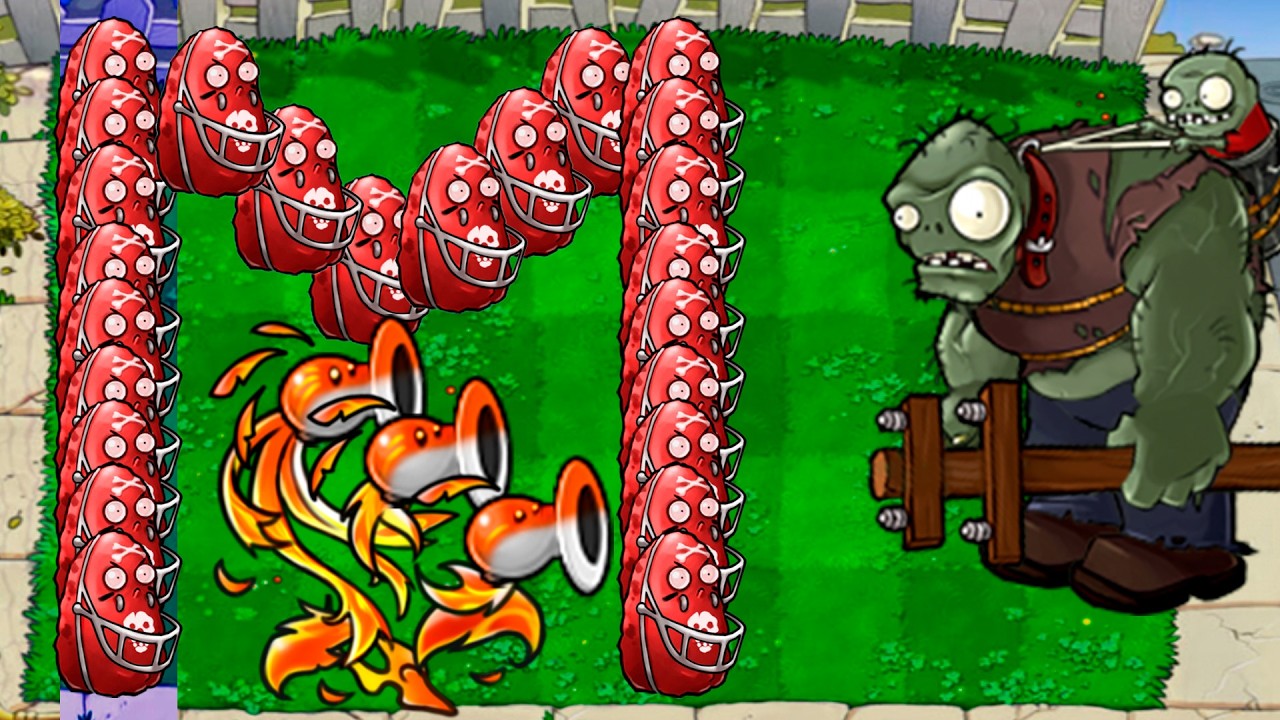 Tripitidora de Fuego + Nuez  Futbolista Vs Todos los Zombis PVZ Fusion