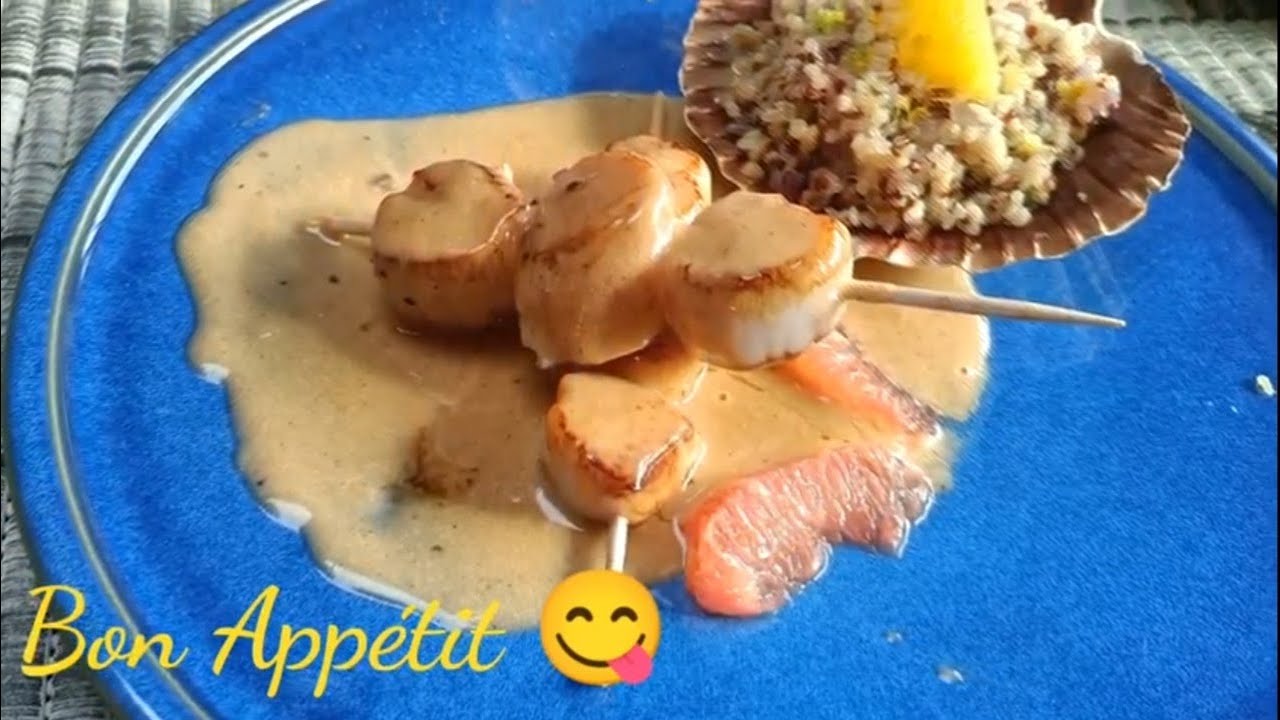 Brochettes de Noix de St Jacques au beurre d'agrumes et Quinoa Camping Car