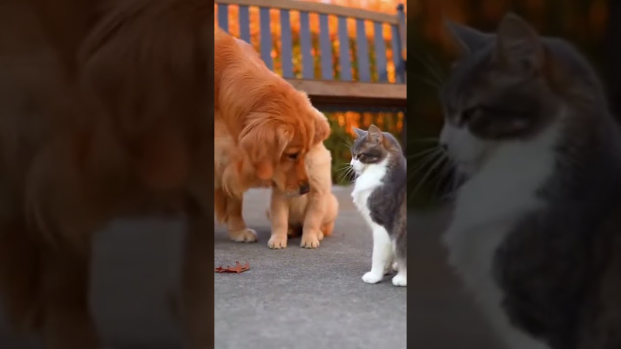 Cat Smacks Puppy Fast... Until Mom Golden Saves The Day 