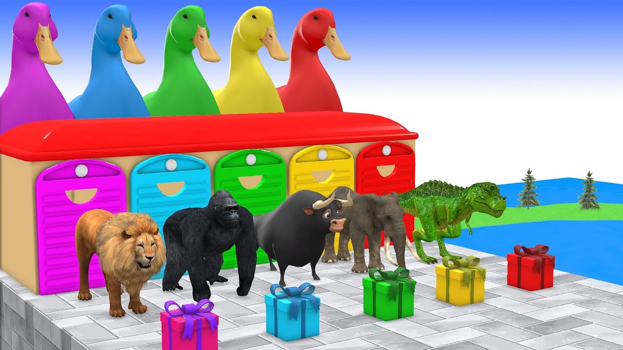 Choose The Right Gift Box Run Game With Lion Gorilla Buffalo Elephant Trex Wild Animal Game