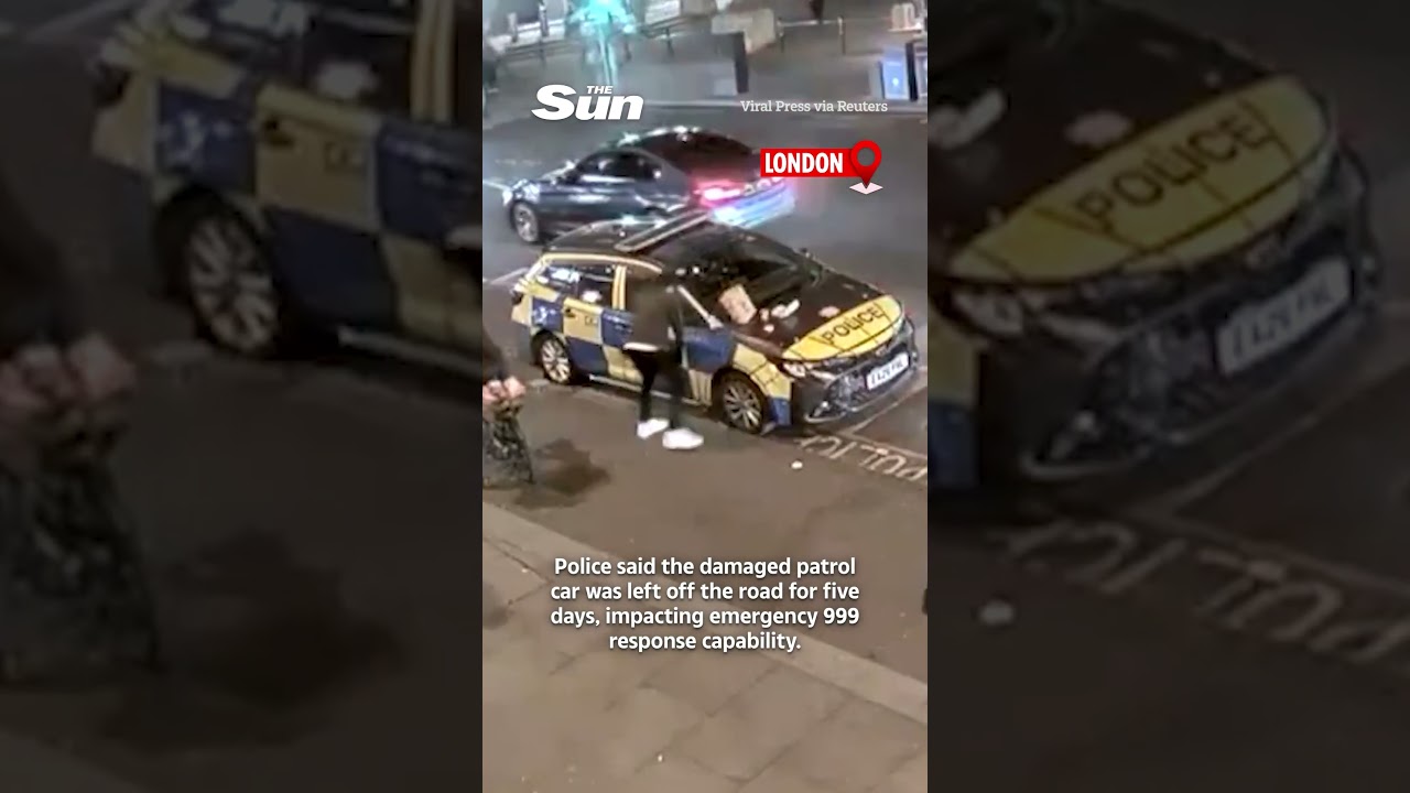 Moment thug kicks police wing mirror off in London