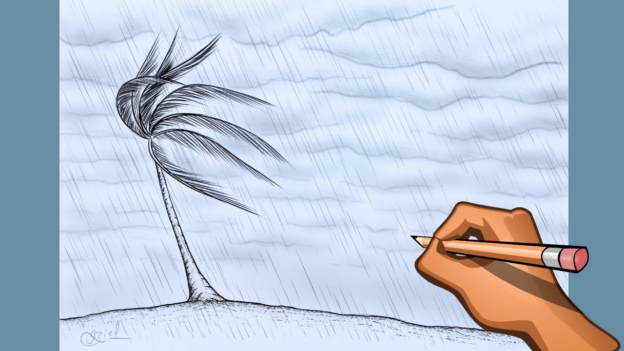 Como Desenhar Paisagem com Nuvem Chuva e Vento