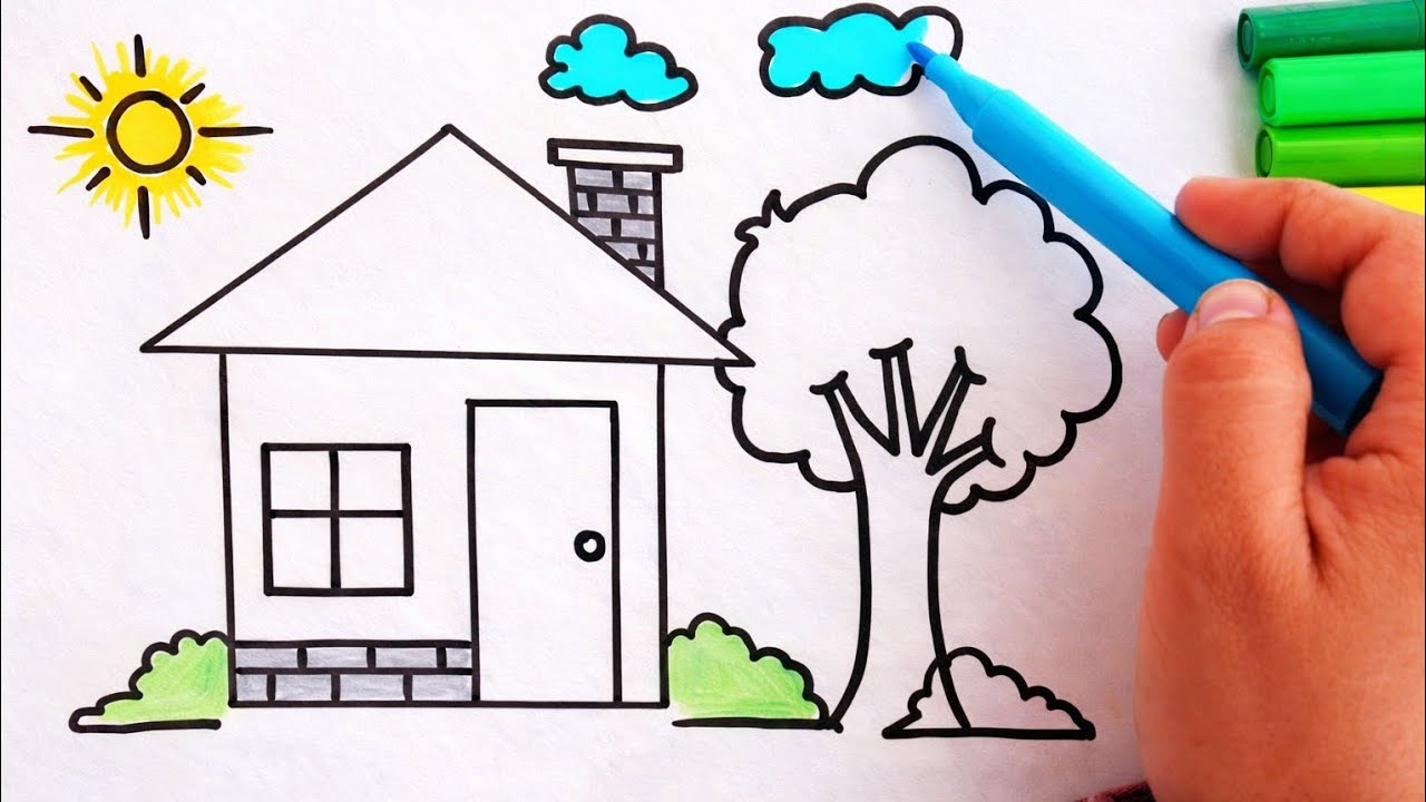 How to Draw a House and Tree Step by Step 🌳🏠 Easy Drawing for Kids