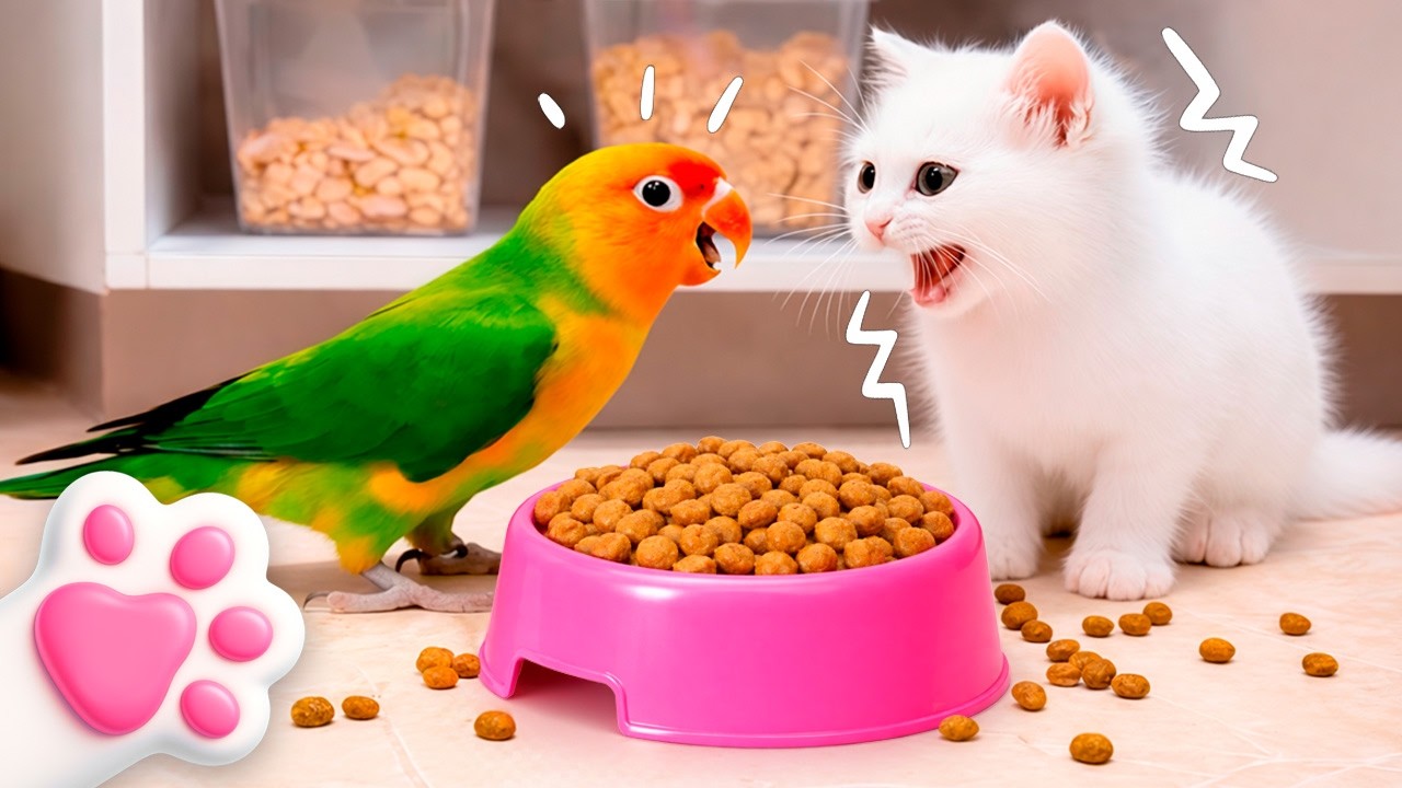 Как попугай и котенок Кефир завтрак искали 😺🦜 Беспорядок на кухне!