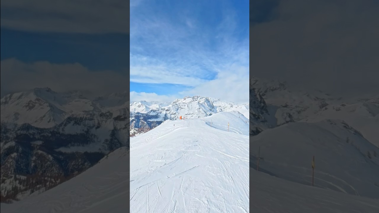 Skiing ⛷️ Chamois near Cervinia Italy - Red, Blue 1, 4, 5 Small cheap resort 700m drop 3,6 km long