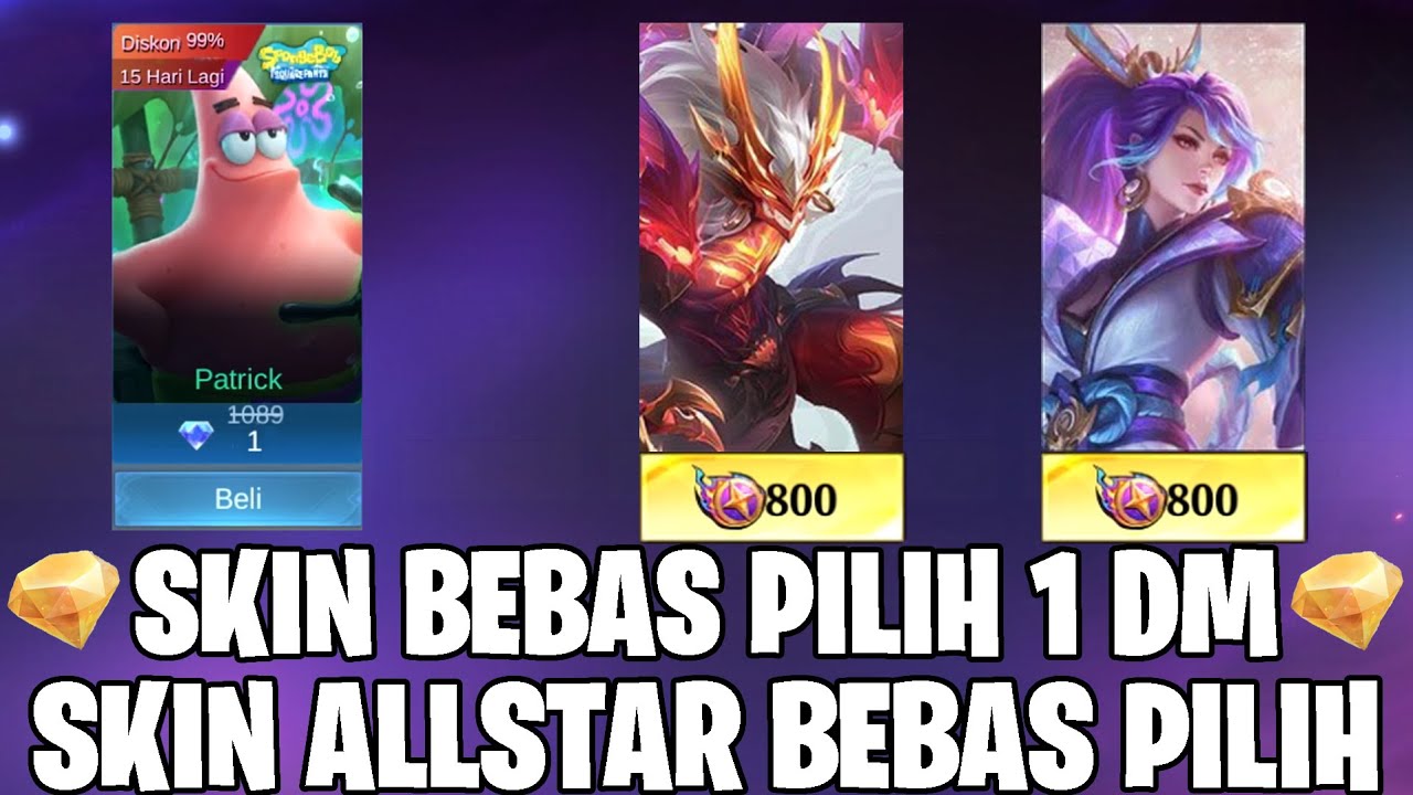 SKIN BEBAS PILIH 1DM + SKIN ALLSTAR BEBAS PILIH HANYA PAKAI TOKEN MISI TOP UP 2 FASE - MOBILE LEGEND