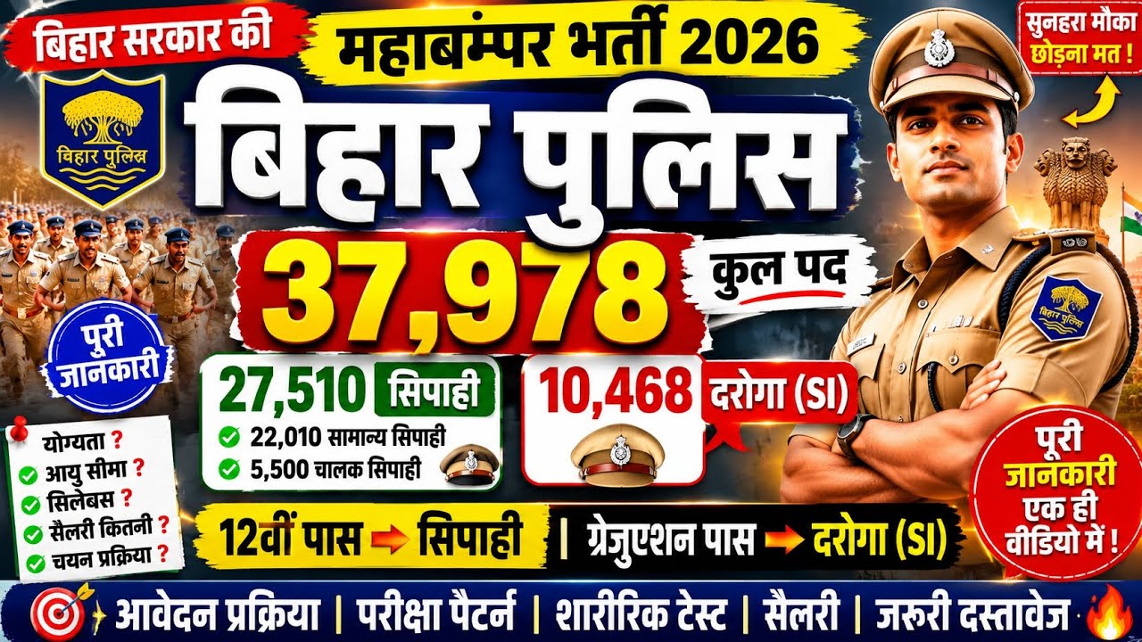 Bihar Police Recruitment 2026 🔥 37,978 Vacancies Out | Constable & SI Bharti Latest Update