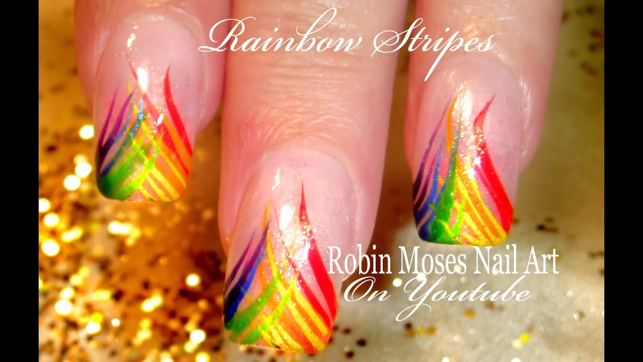Easy Rainbow Stripe Nail Art Design Tutorial