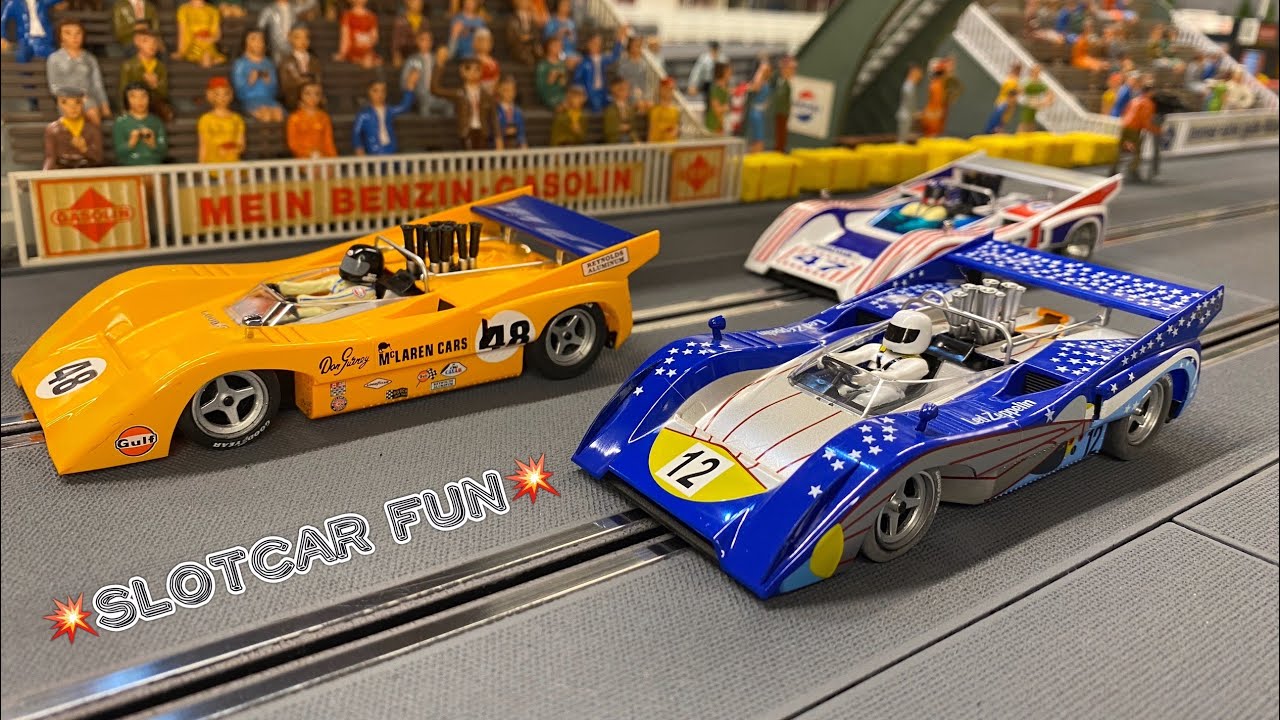 McLaren M8D als Slotcar von Slot it im Highspeed Test auf einer 22m Policar Rennbahn