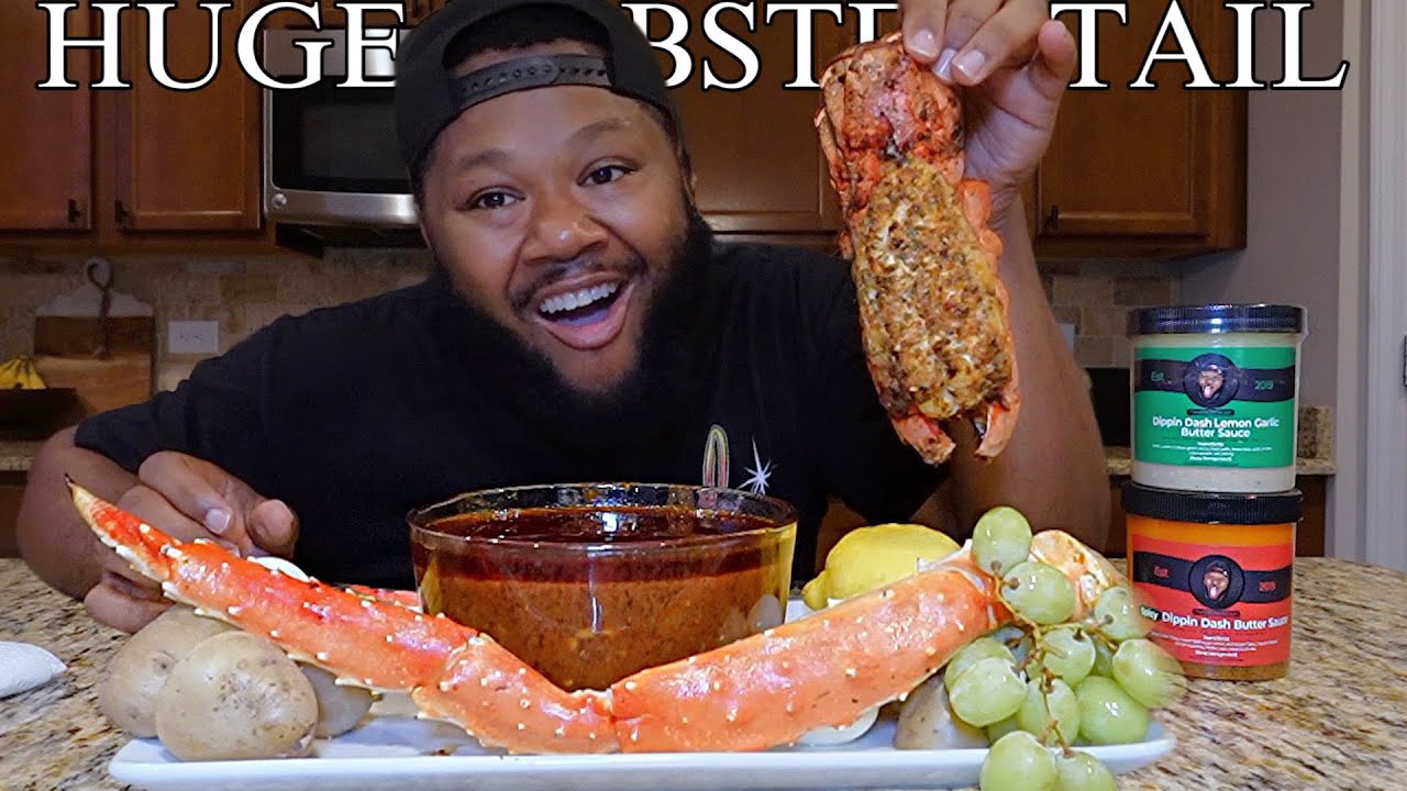 Huge Lobster Tail and King Crab Seafood Boil Mukbang