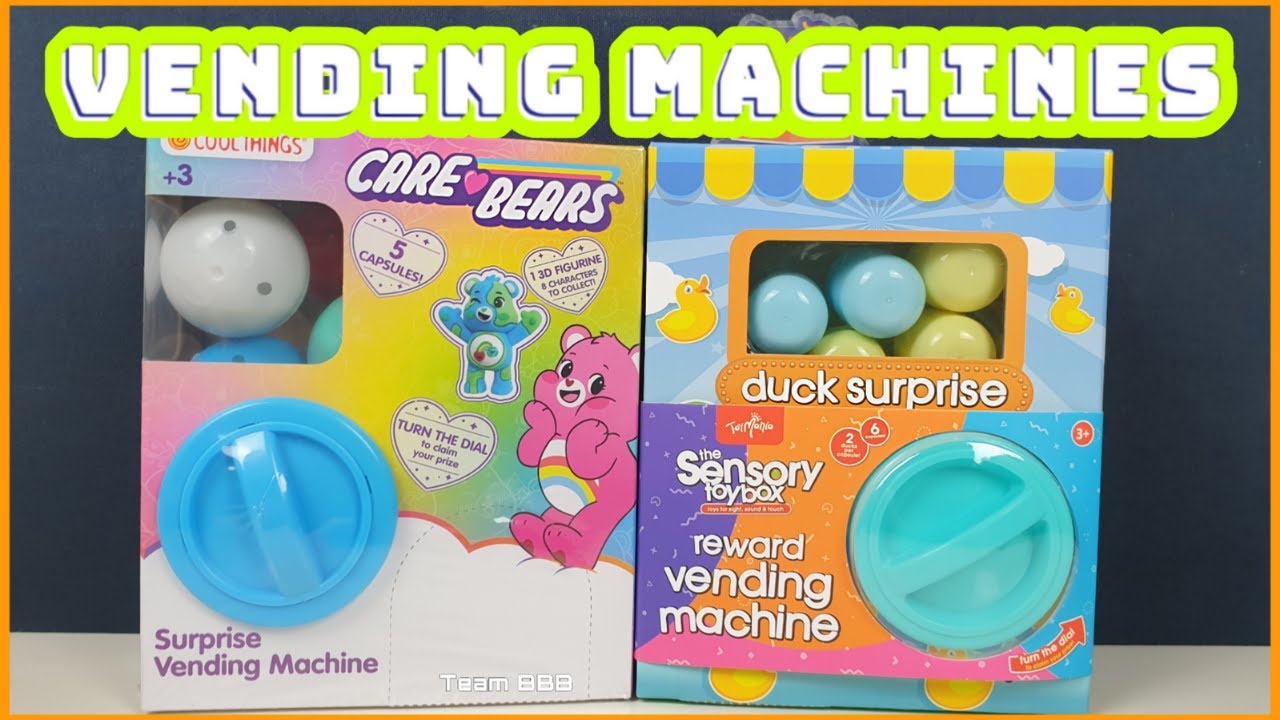 TOY VENDING MACHINES 2! Care Bears and Duck Surprise Capsule toys machines
