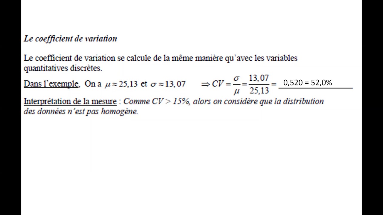 Variables quantitatives continues - Coefficient de variation
