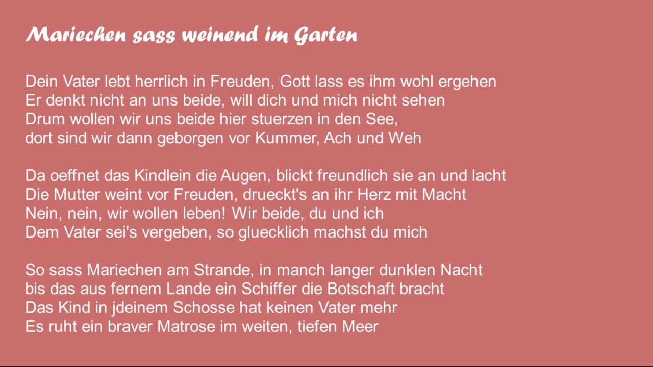 Maeriechen sass weinend im Garten (trad. Volkslied / mit Text)