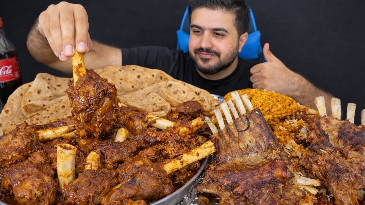 ASMR Eating Spicy Mutton Curry with Romali Roti Whole Chicken Curry Raosted Mutton Chops    Mukbang2
