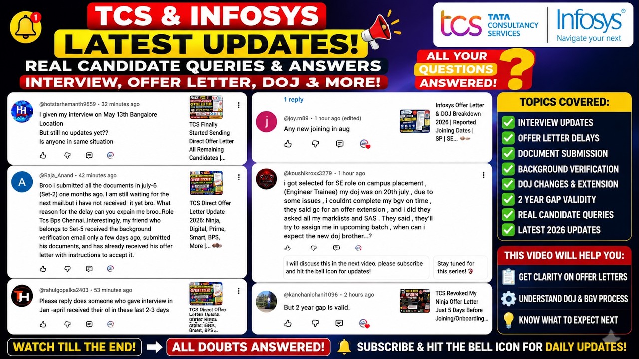 Infosys SE/DSE Offer Letter Extension & DOJ Postponed⚡ TCS No Offer Letter After Submitting Document