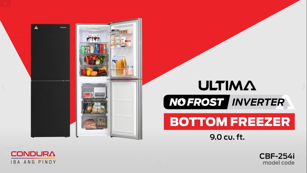 Condura Ultima Bottom Freezer Black Glass I No Frost Inverter Refrigerator
