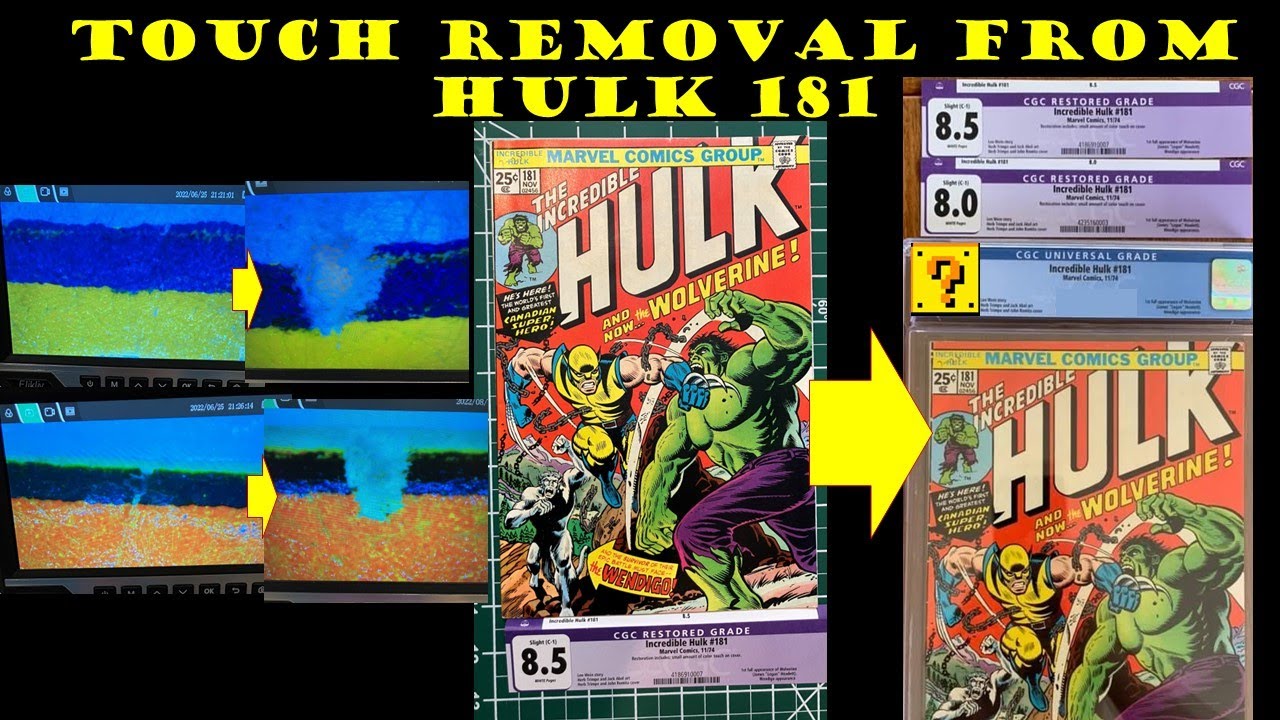 Пример исследования: Удаление реставрации комикса Color Touch с модели Incredible Hulk 181 CGC Un...