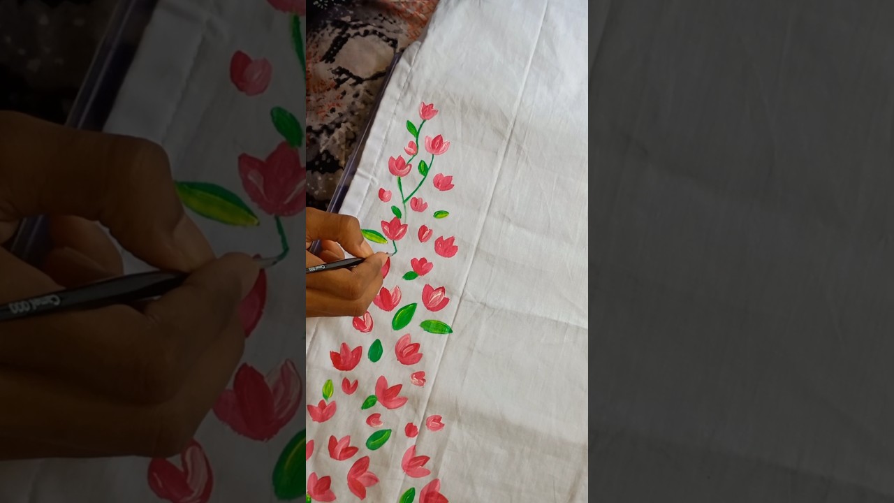 Floral paint on cotton kurti 🌷|| Cotton fabric paint  