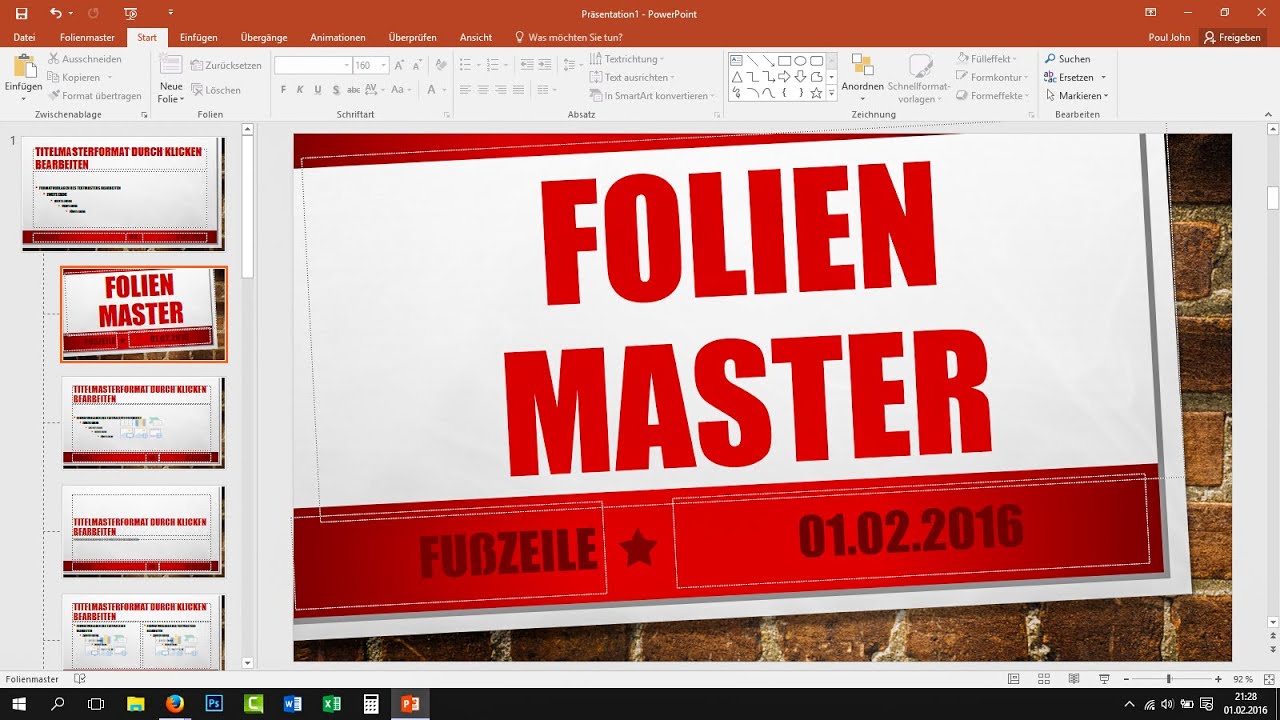 Folienmaster in PowerPoint verwenden - Tutorial [Deutsch, German, 2013, 2016]