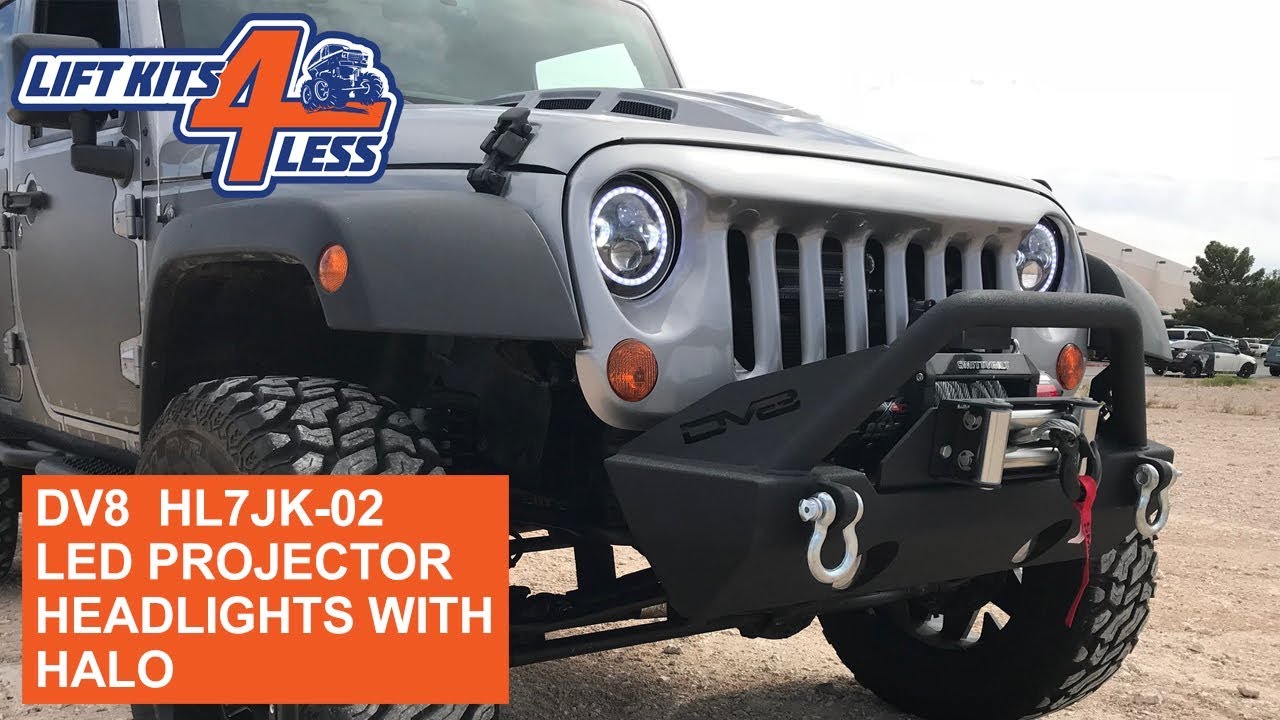 DV8 Offroad HL-2 Jeep Wrangler 2007-2017 LED Projector Headlights w/ Halo