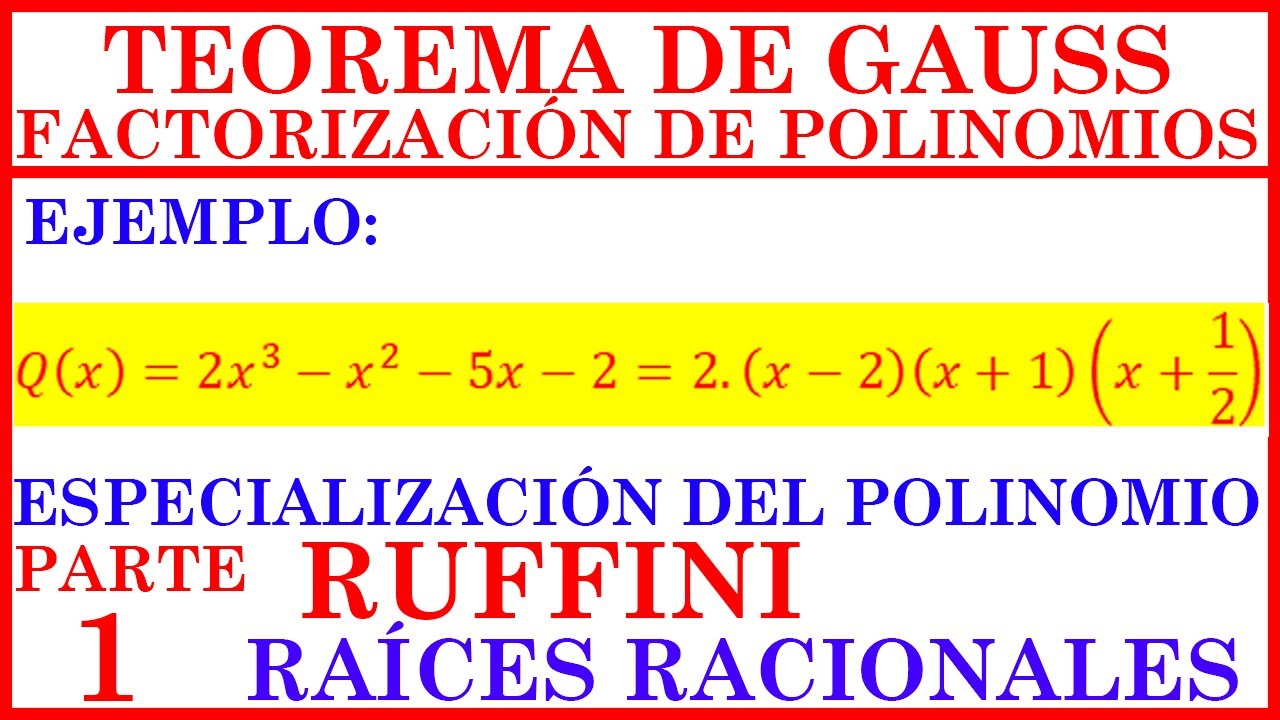 TEOREMA de GAUSS. FACTORIZACIÓN DE POLINOMIOS (RAÍCES RACIONALES)[ESPECIALIZACIÓN Y RUFFINI] PARTE 1