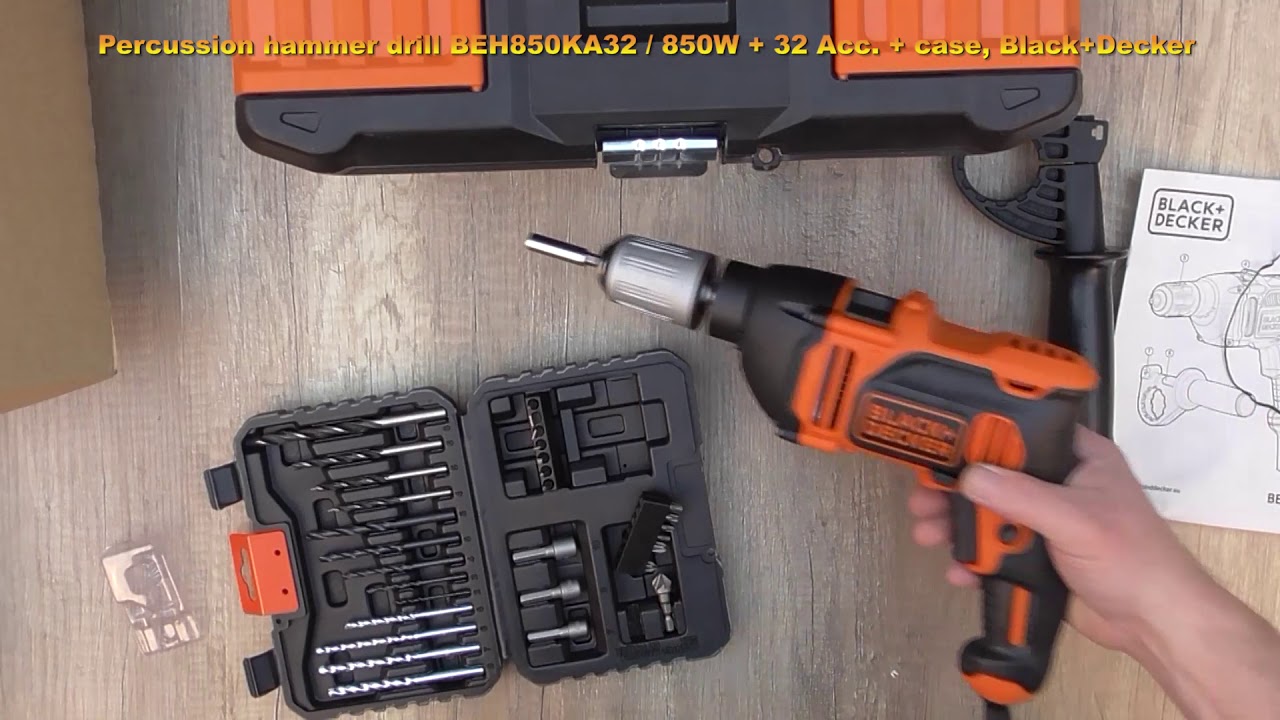 Unboxing and testing BLACK+DECKER BEH850KA32 Impact drill + 32 Acc. in case - Bob The Tool Man