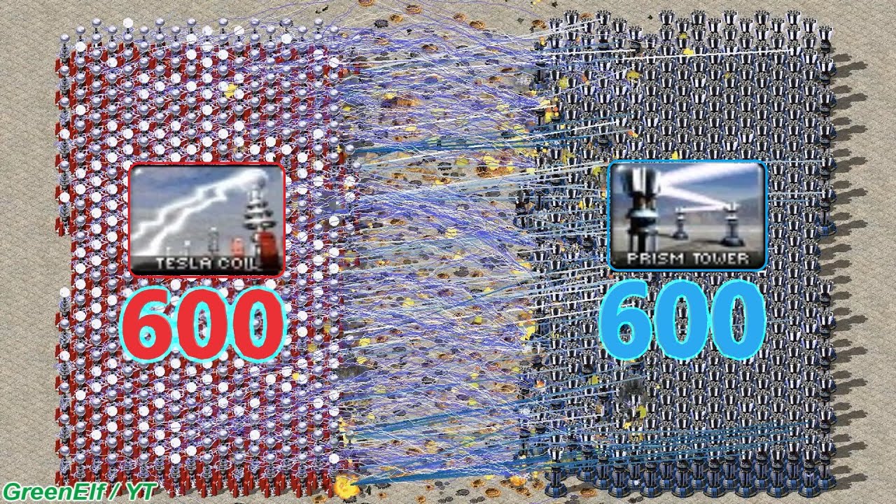 Defense Towers Battle (updated) - Tesla vs Prism - Red Alert 2