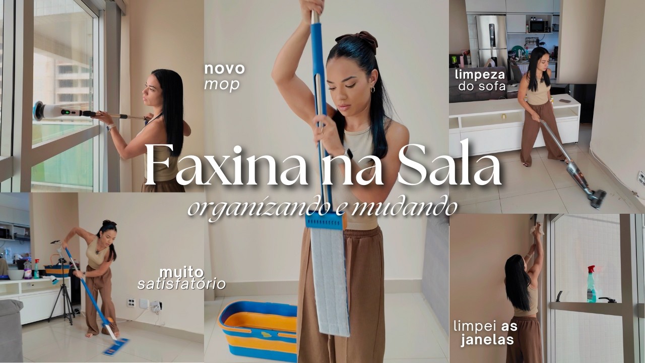 FAXINA NA SALA | Mudei os móveis de lugar! *satisfatório*