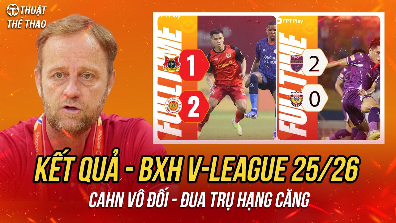 Bảng xếp hạng V-League 25/26 mới nhất | CAHN vô đối, đua trụ hạng căng như dây đàn