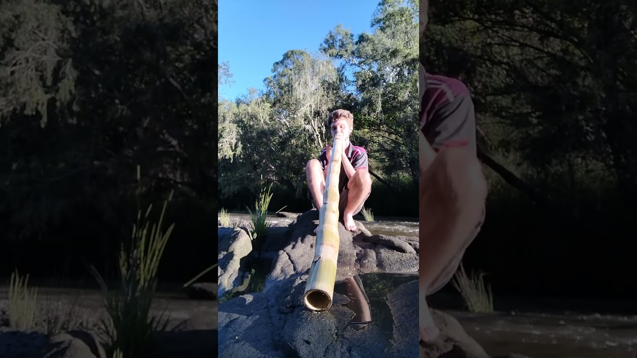 Self-Made Buddha's Belly Bamboo Didgeridoo Solo By The Rapids, Key Of 448hz B
