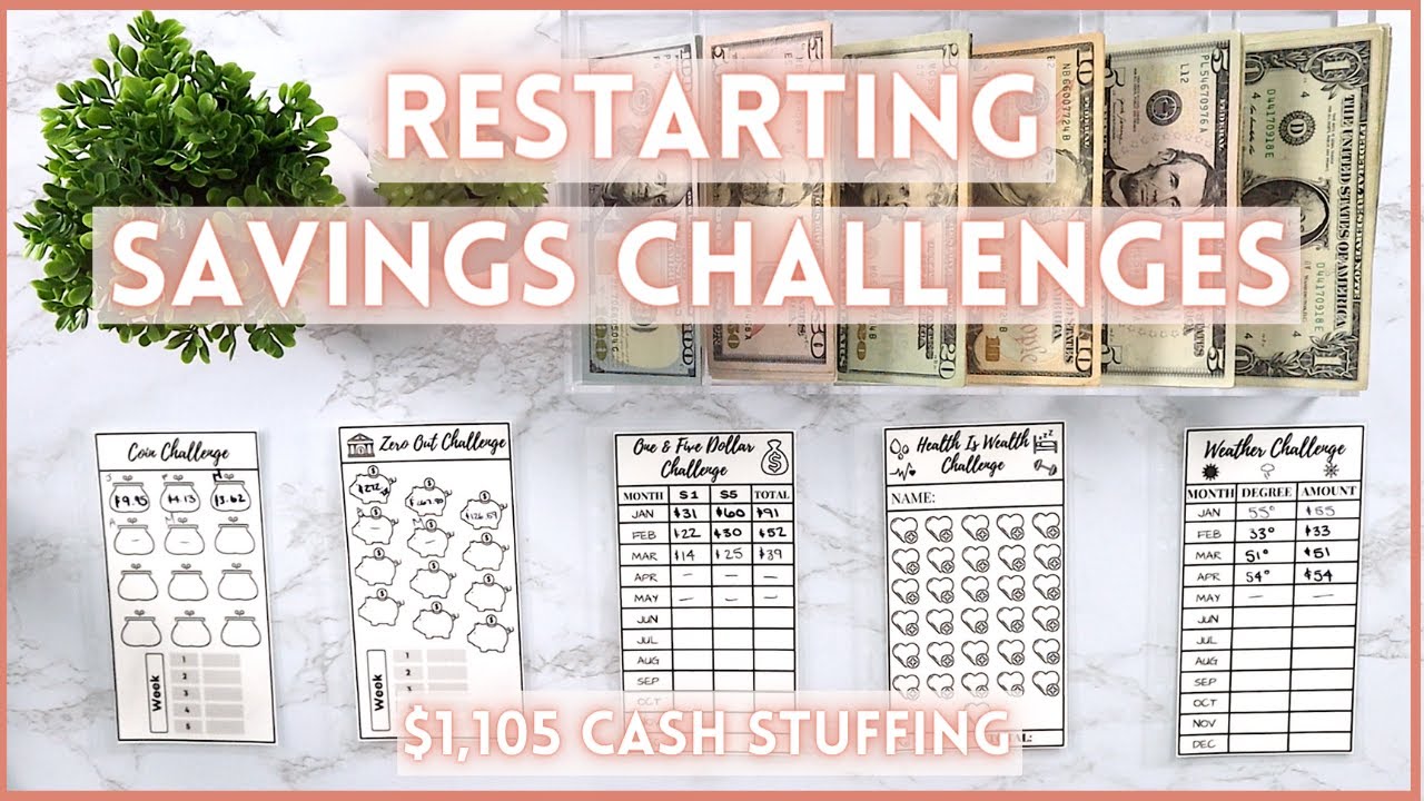 RESTARTING SAVINGS CHALLENGES | $1,105 CASH ENVELOPE STUFFING | SAVINGS CHALLENGES | CASH STUFFING