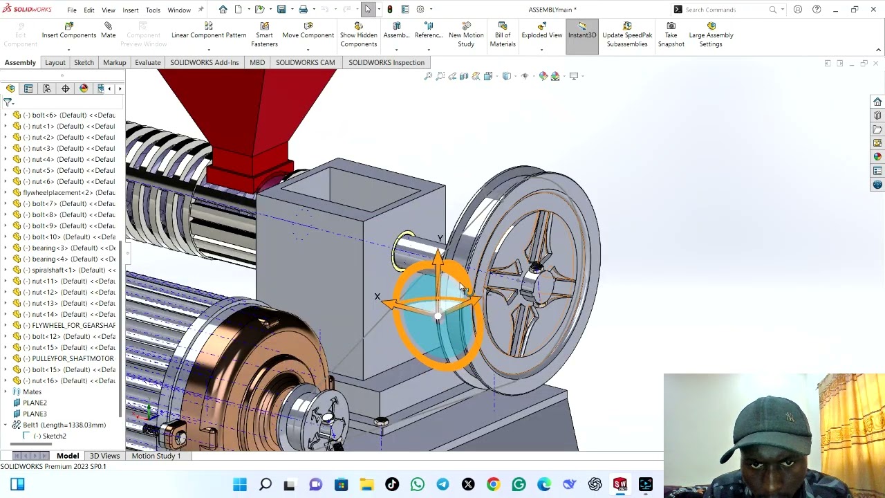 Belt and Pulley system on Mechanical oil expeller from dried hard seeds. 85% completed #Solidworks