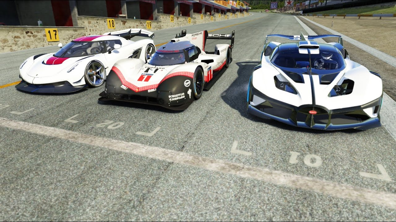 Porsche 919 Hybrid EVO 2018 vs Bugatti Bolide vs Koenigsegg Jesko at Old Spa
