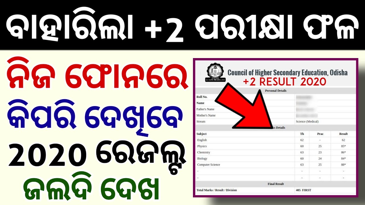 ବାହାରିଗଲା +2 ରେଜଲ୍ଟ ନିଜ ଫୋନରେ ଦେଖ CHSE Result Odisha 2020 Check In Mobile +2 Result 2020 Check