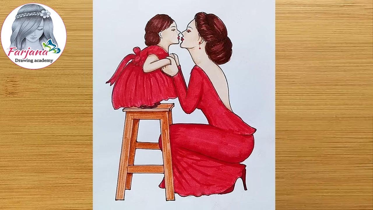 How to draw Mother and daughter love❤️ - step by step || Mother's Day Drawing || Art video