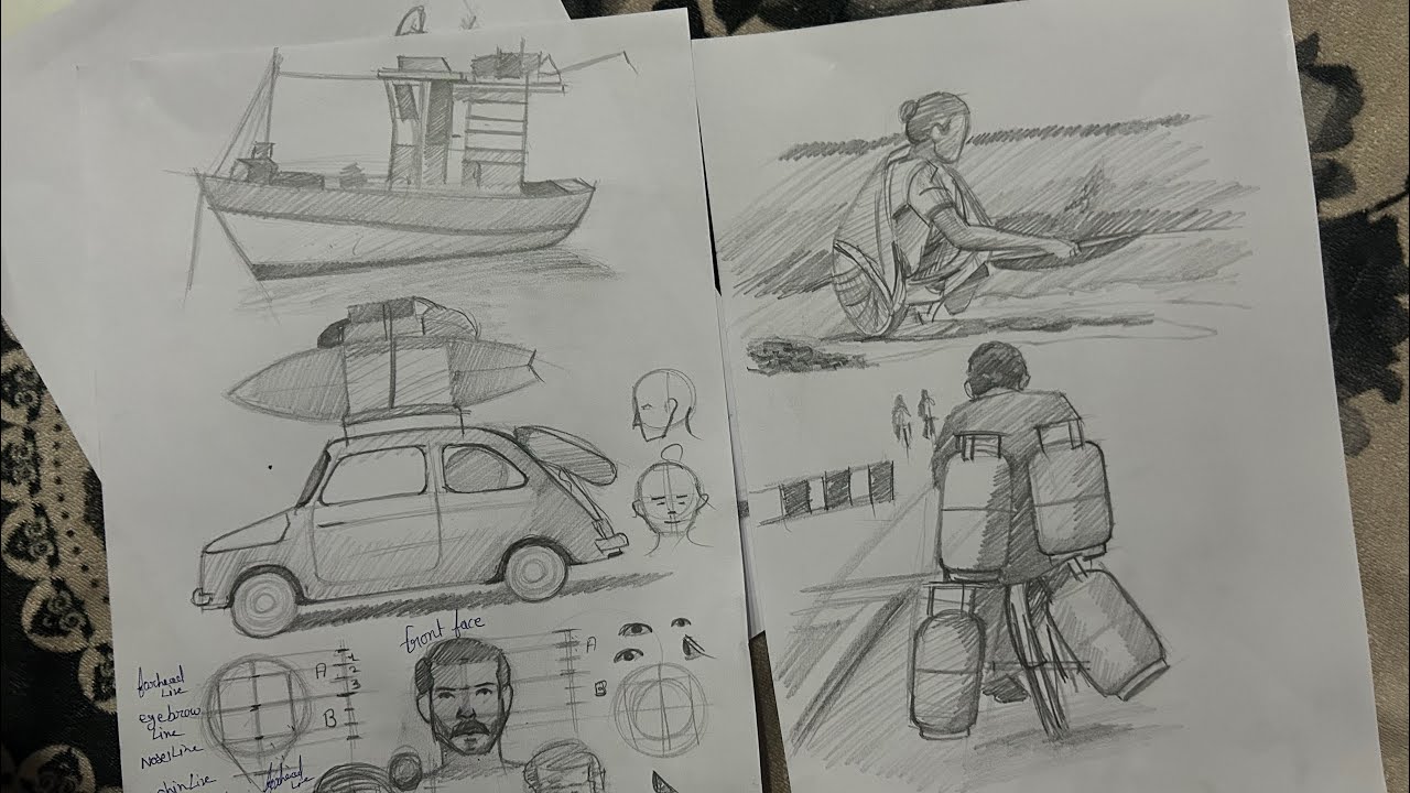 Figure drawings, pencil drawings.